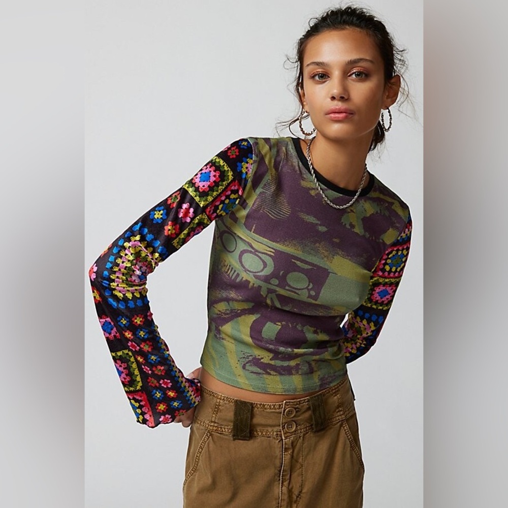 UO Suzie Spliced Printed Top NWT Small